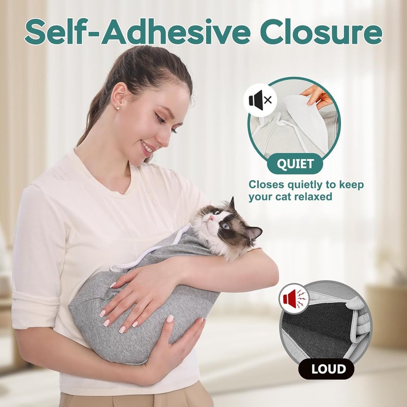 Paw Fun Self-Adhesive Cat Grooming Wrap, Cozy Cat Wrap for Cutting Nails, Breathable Anti-Scratch Cats Swaddle Bag for Brushing, Ear Cleaning, Dental Care, Medication, Injections,Grey L - Image 5